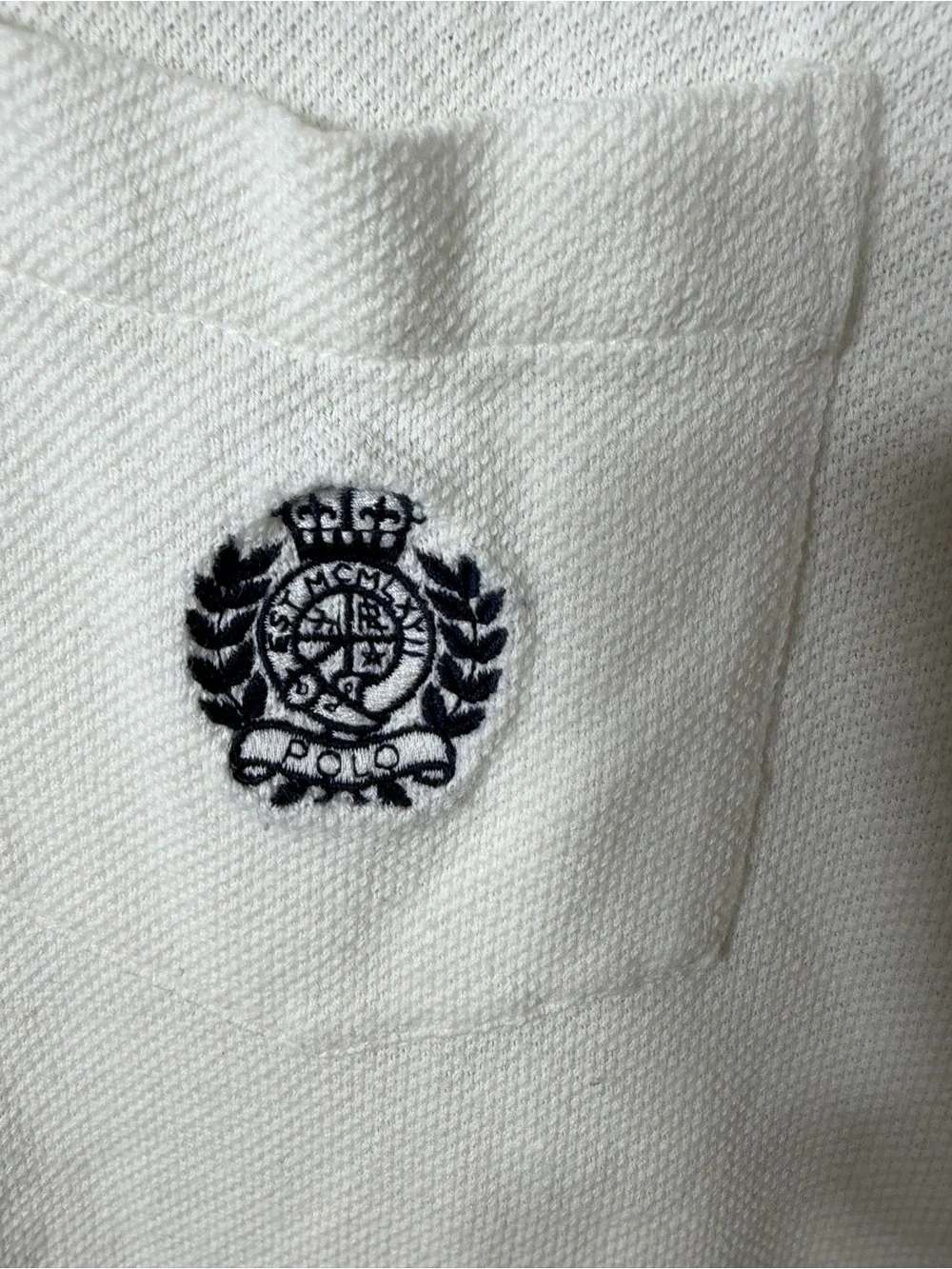 Polo Ralph Lauren Linen Blend Pocket Polo Shirt White‎ Crest Custom Fit L